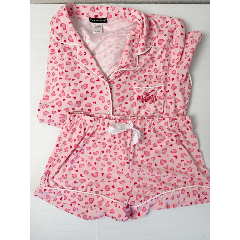 Not a morning person pink heart Mama pj pajama set L